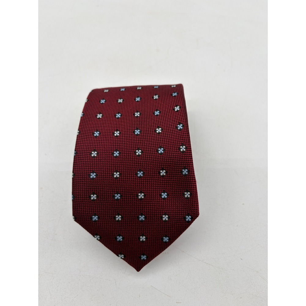 Bruno Marchesi Mens Silk Necktie Burgundy Red Blue Geometric Floral Hand Made